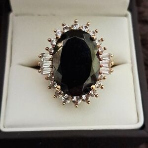 Elite Shungite and Natural White Zircon Halo Ring In 18kt YG Vermeil.
